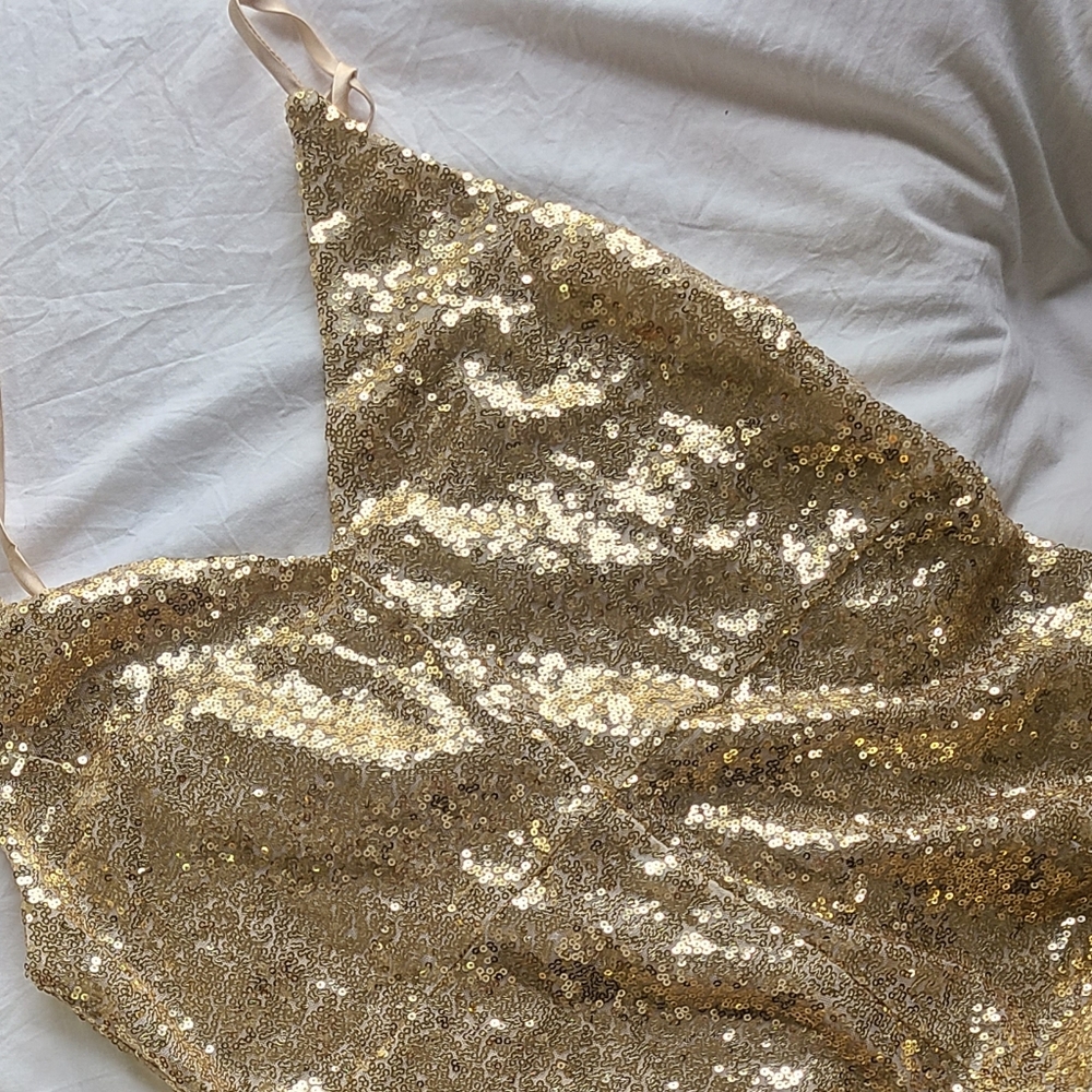 Gold sequin wide leg jumpsuit